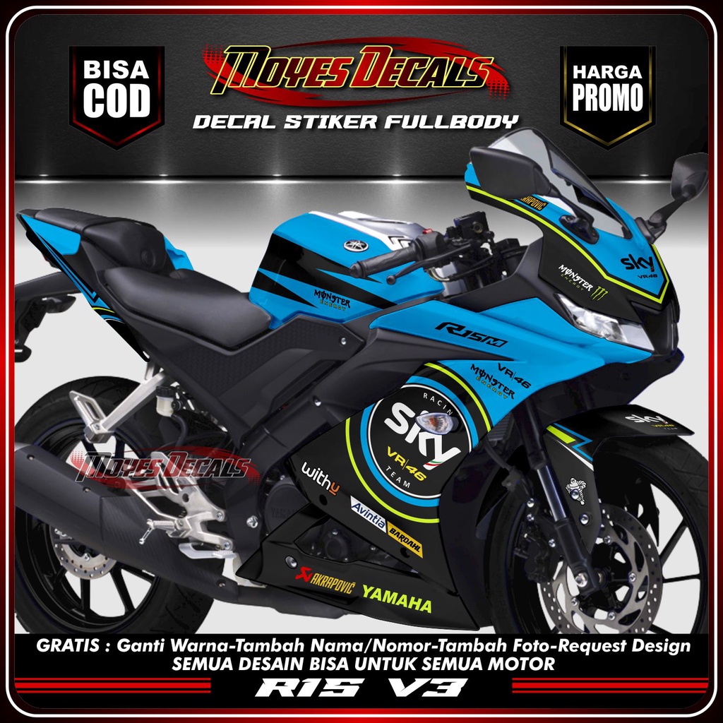 Sticker Striping Decal Yamaha R15 V3, Sticker Decal Motor R15 V3, Sticker Fullbody R15 V3 , striping