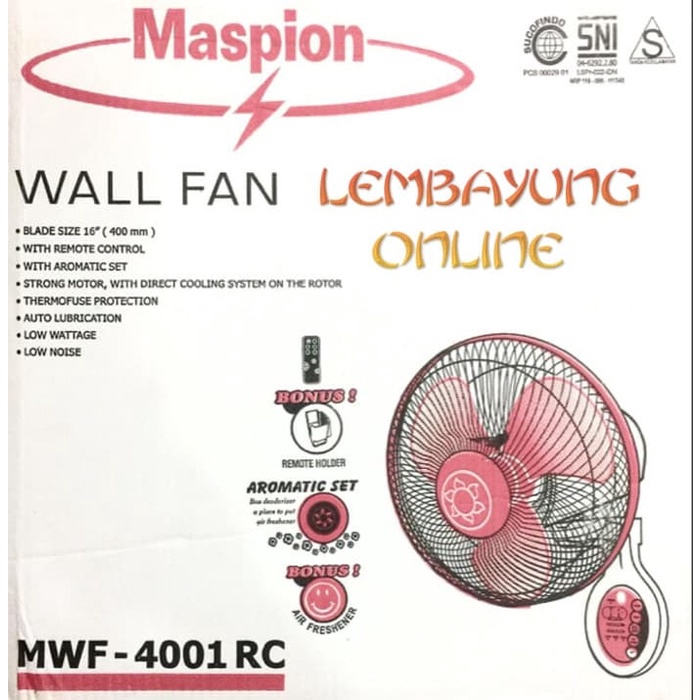 MASPION MWF-4001 RC Wall Fan  Kipas Angin Dinding Remot