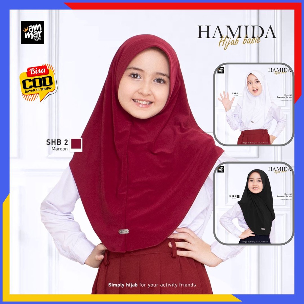 Kerudung Jilbab Instan Anak Sekolah Jersey Premium 3-12 Tahun Simple Hamida Hijab Basic Series Brand