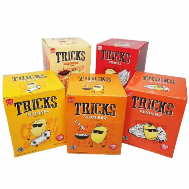 

Tricks baked crisps kentang potato ORIGINAL / BBQ/ KIMCHI/ RENDANG/ BULGOGI per box (10 pcs x 18gr)