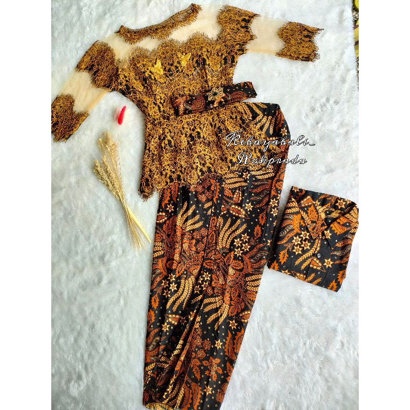 SATU SET KEBAYA MODIFIKASI KEBAYA BALI KEBAYA COKLAT GOLD KEBAYA COUPLE BATIK