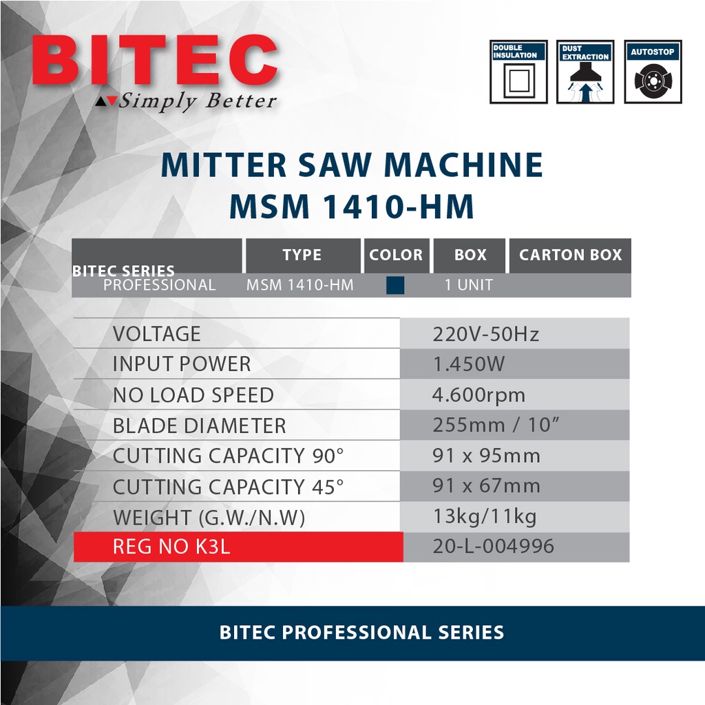 BITEC - MESIN POTONG ALUMUNIUM PROFESSIONAL 1450W 10&quot; - MSM1410HM - GARANSI RESMI 1 TAHUN