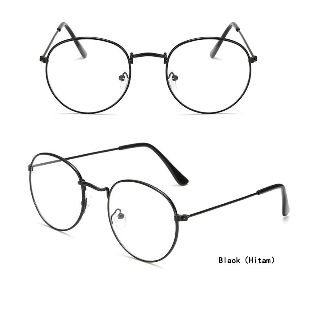 [Bayar di Tempat]Kacamata Wanita Lensa Rangka Transparan Retro Vintage Metal Frame Eyeglasses-HAILIE