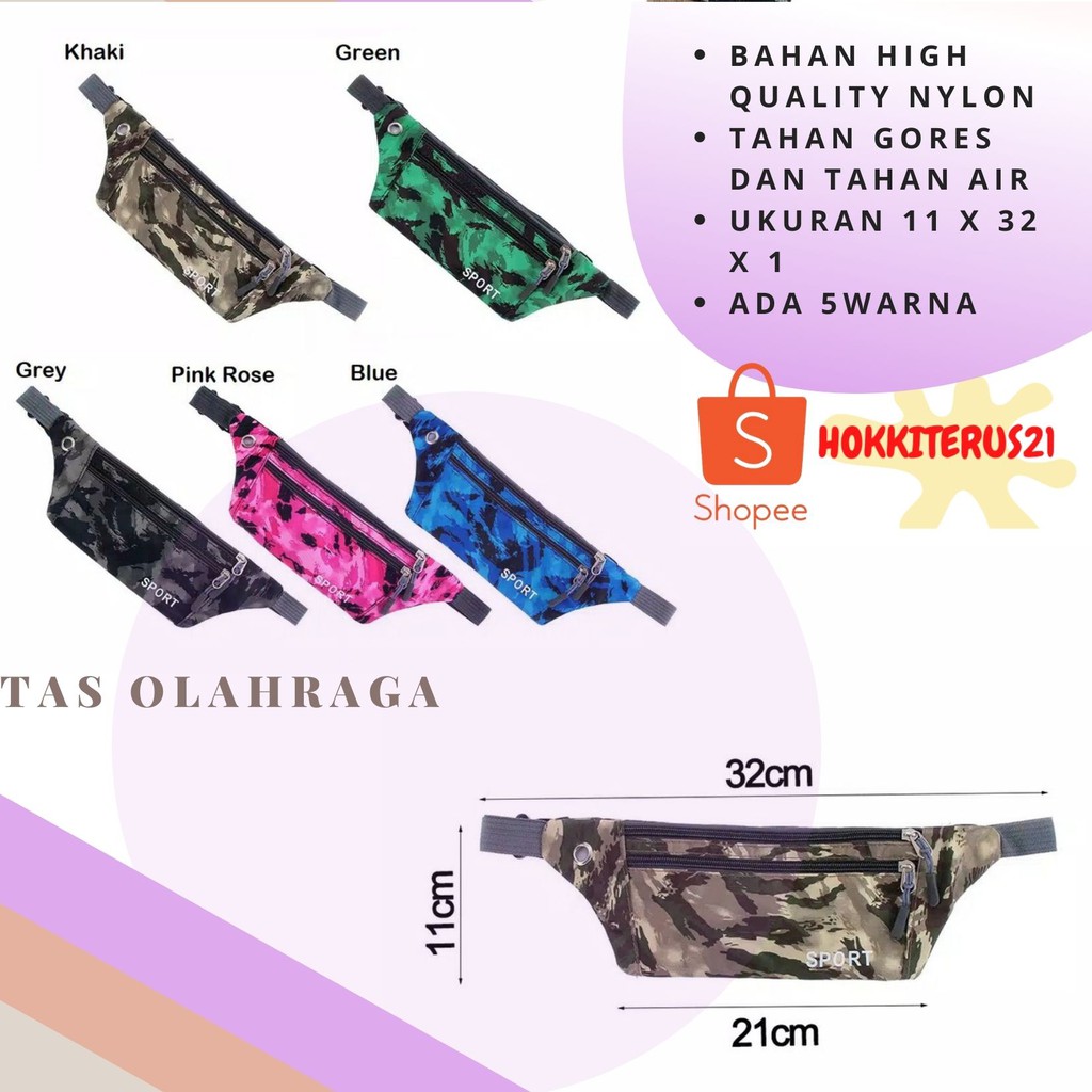 HOKKITERUS21 Tas pinggang sport abri loreng travel gym lari sepeda running waistbag anti air WATERPR