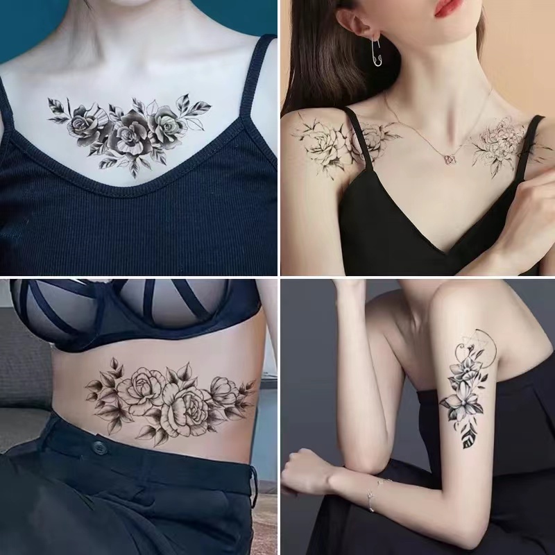 1 Lembar Temporary Tattoo Sticker Motif Bunga Fresh Waterproof Tattoo Stickers