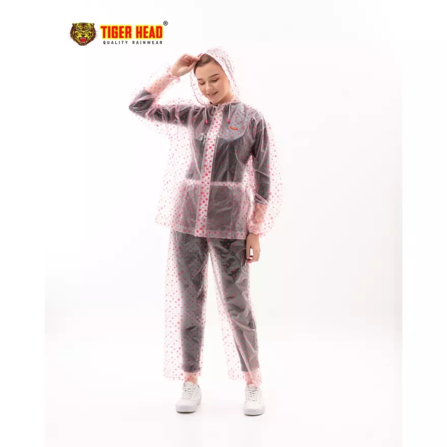 Jas Hujan Setelan Baju Celana Dewasa Tiger Head Mantel Hujan Dewasa Jaket Celana Pria Wanita Bubble 68242