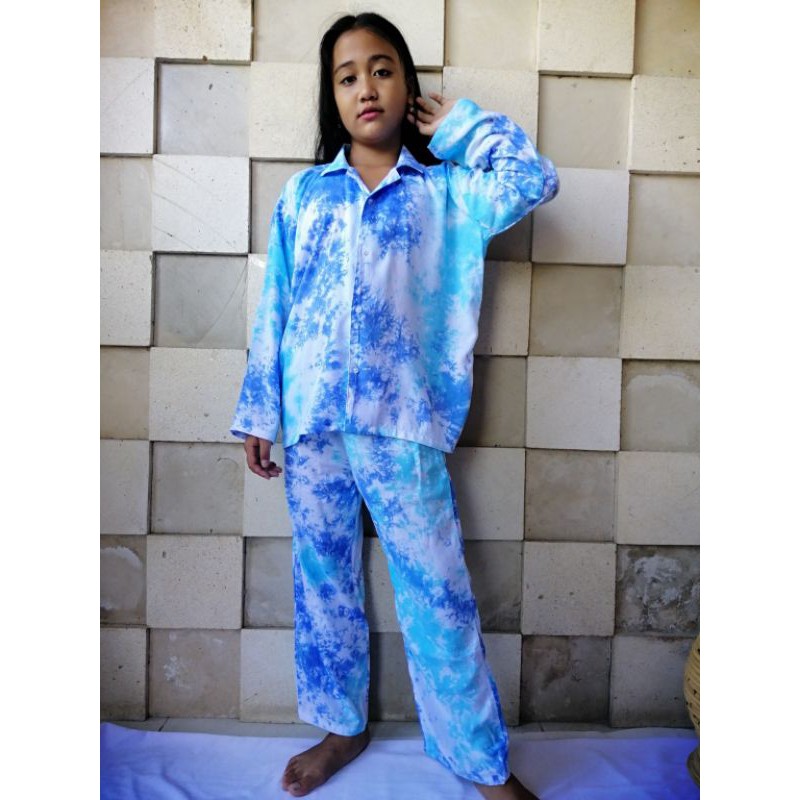 Set Pajamas Tie Dye Rayon Bali Anak Lengan Panjang (10-11 th) / PIYAMA TIDUR / PIYAMA BEST SELLER