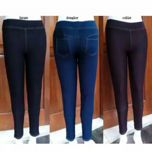 Legging Denim  / Legging Murah / Leging Jumbo / Celana Legging Panjang Model Kantong (BB 50-65 Kg / Standar)