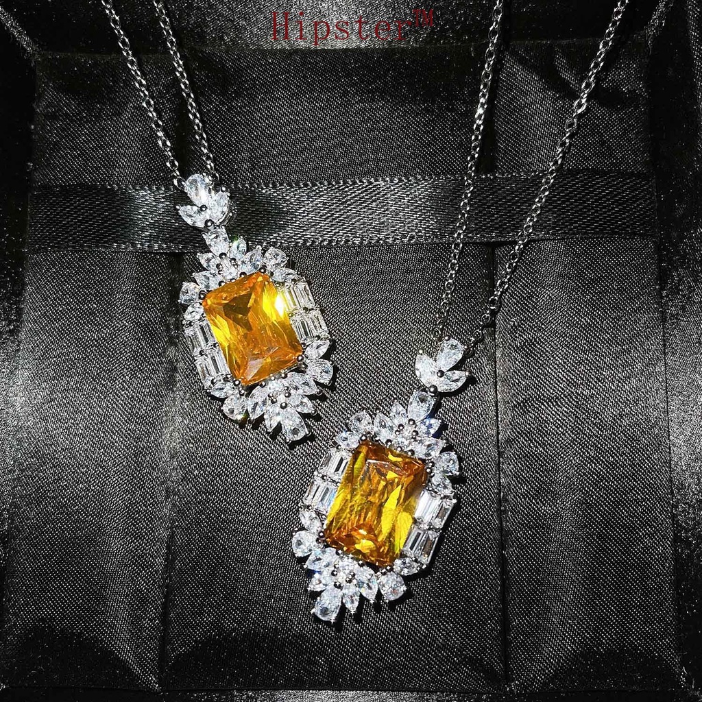 New Hot Sale Fashion Micro Inlay Full Diamond Natural Citrine Necklace