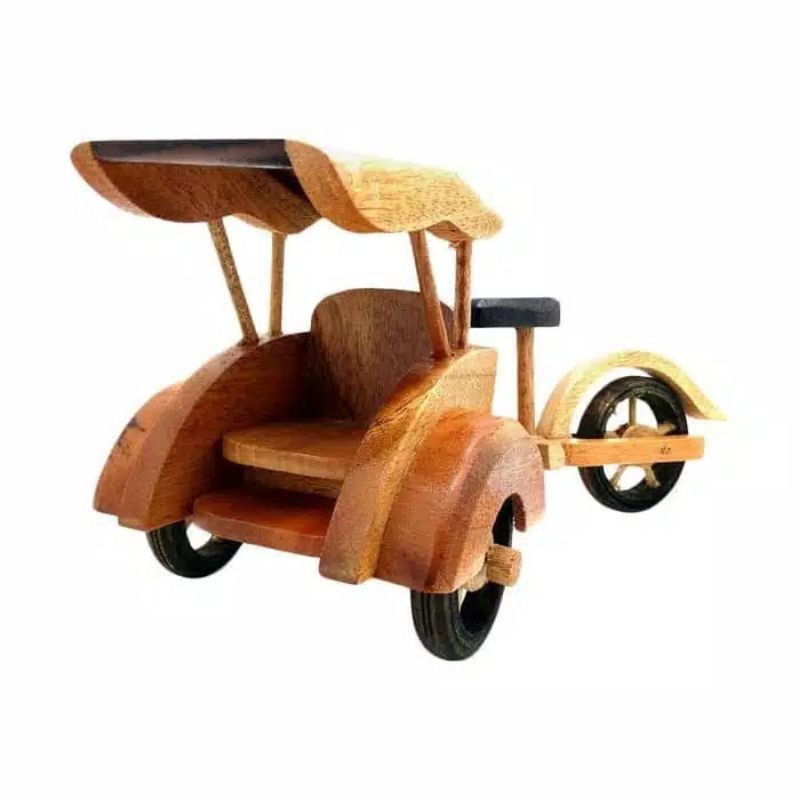 Paket isi 4 pcs - Miniatur dari kayu Harley Sepeda Onthel Becak Kapal Pinisi