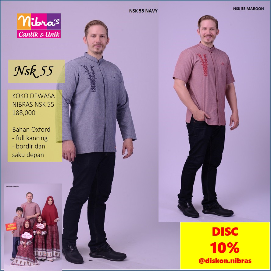 [TERLARIS] NIBRAS NSK 55 KOKO PRIA DEWASA BORDIR LENGAN PANJANG OXFORD SARIMBIT NAVY MAROON ORIGINAL