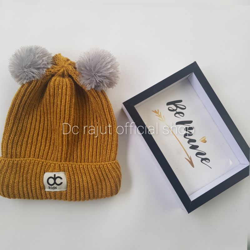 Topi Rajut Anak Pompom Kupluk Rajut Anak Bayi Pompom-Mustard