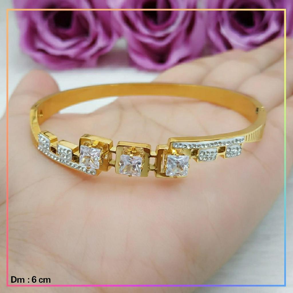 Gelang titanium/stainless steel Gelang Bangkok Mata Segi Gold Perhiasan Anti Karat GT 120