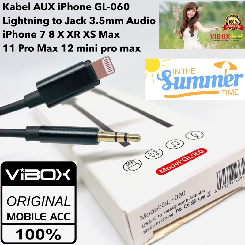 VIBOX AUDIO KABEL AUX IPH7 TO JACK 3.5MM MALE GL060 7 8 X XR 11 12 PRO MAX HANDPHONE