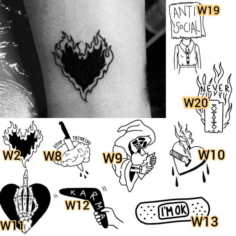 Tato Temporer Love otak Aesthetic cinta Tatto - W