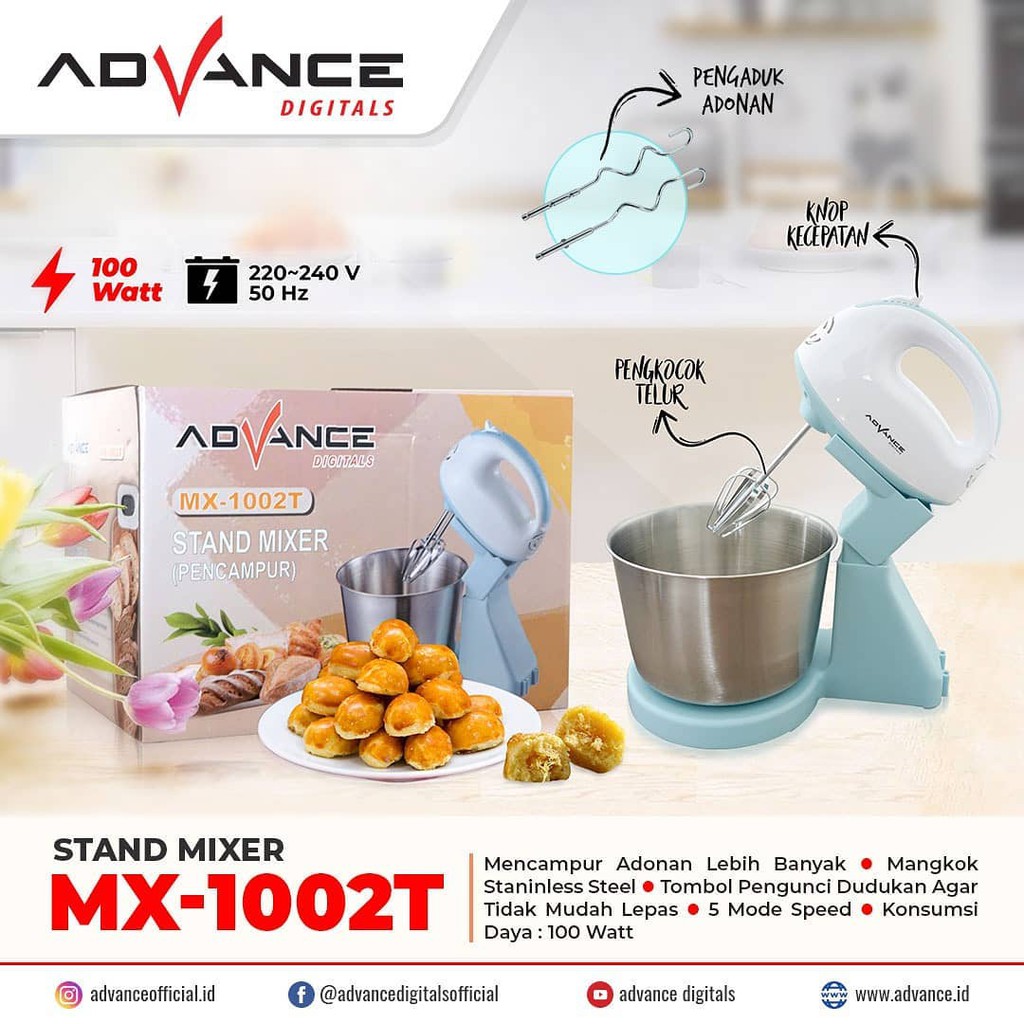 ADVANCE MX-1002 T STAND MIXER MX-1002 T Mangkok stainless steel suara halus dan mantap