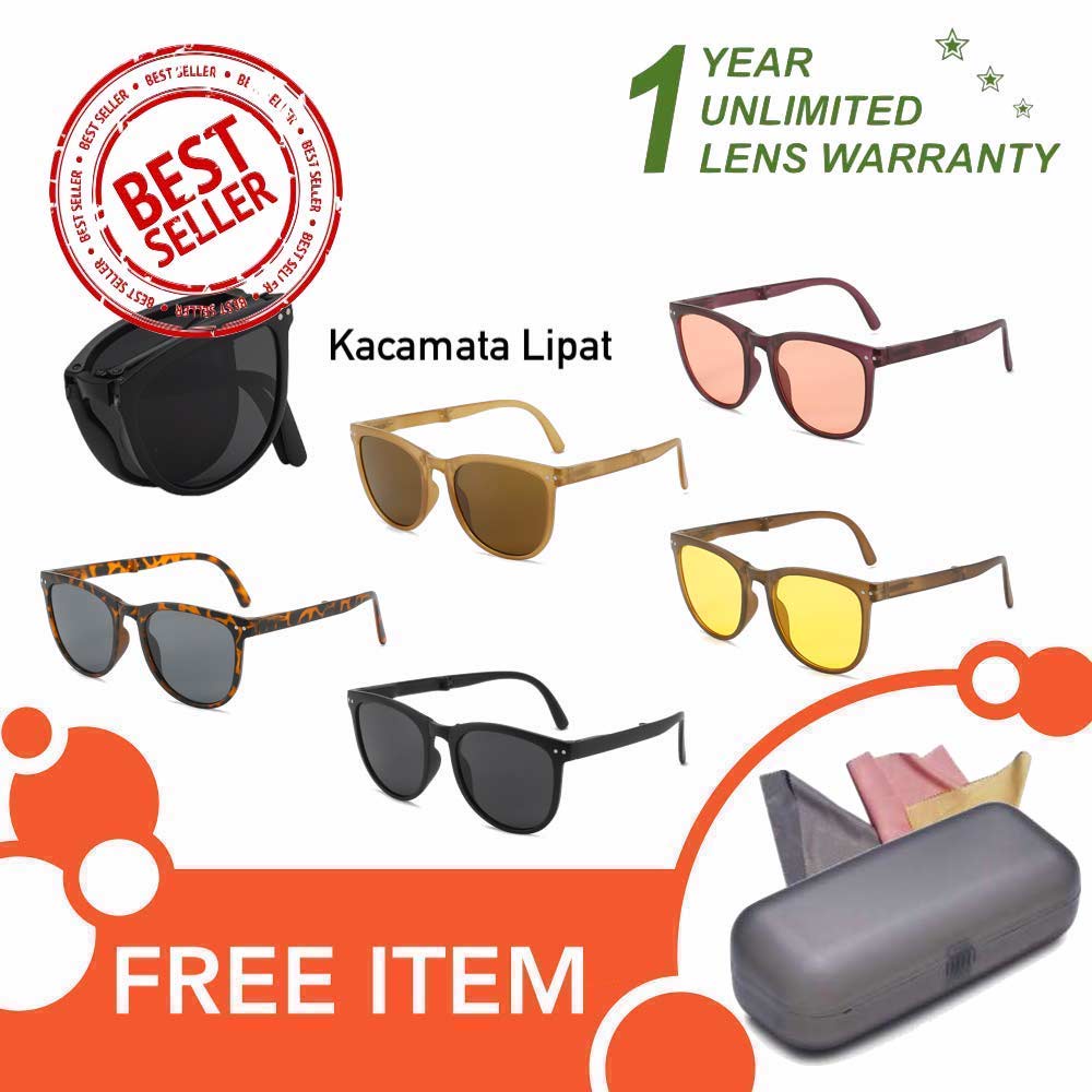 Kacamata Lipat UV400 - Anti Radiasi - Sunglasses Pria &amp; Wanita Korea - HM8092 ( Group ) FREE Kotak