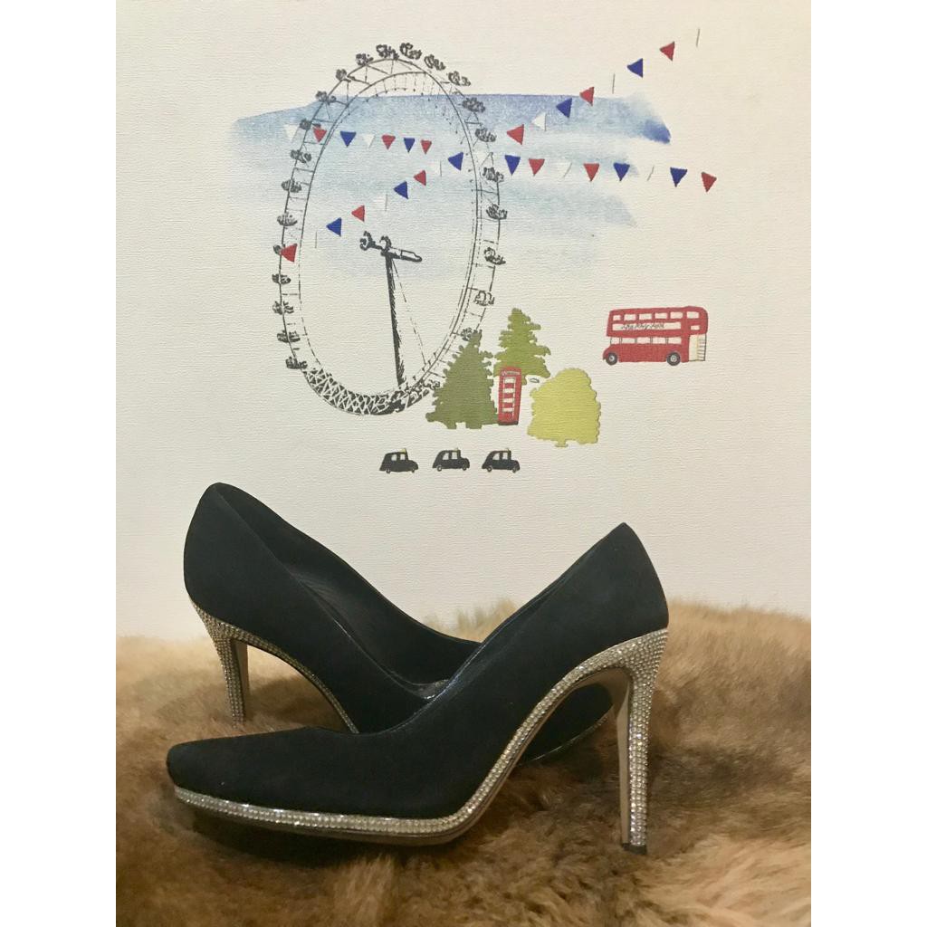 SEPATU RENE CAOVILLA ORIGINAL PRELOVED BLACK BELUDRU  DIAMOND HEELS