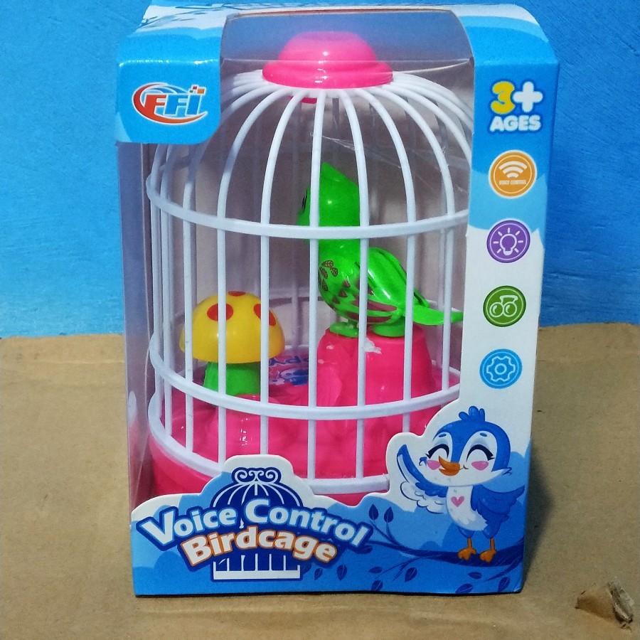 Mainan Burung Dalam Sangkar Berkicau Voice Control Birdcage FU1138 - Mainan Koleksi Anak Anak Murah