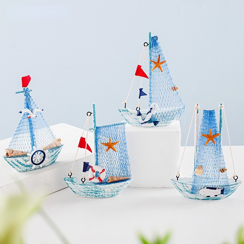 Ornamen Perahu Kamuflase 15Cm Model Perahu Layar Kecil Home Home Dekorasi Hias Aksesoris Gaya Mediterania Small Fishing Boat