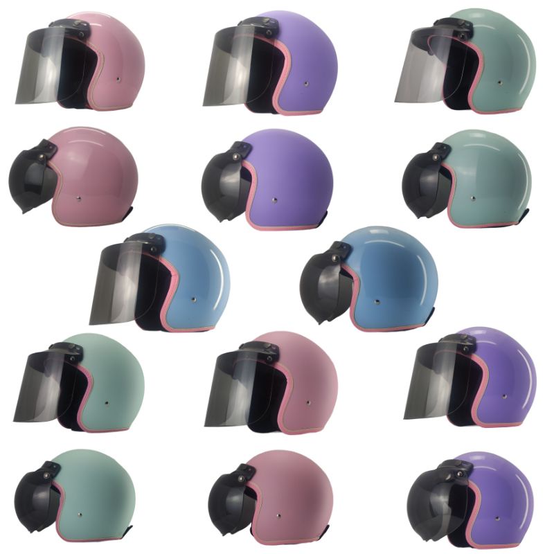 Helm Bogo Wanita Helm Retro Polos Full Leher SNI