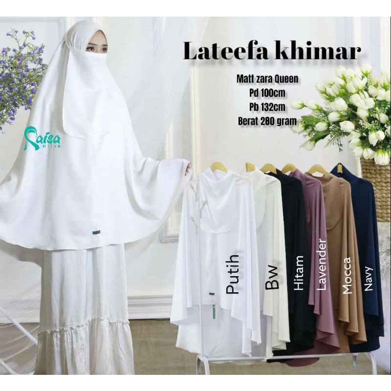 KHIMAR SYAR'I LATEEFA RAISA HIJAB/KHIMAR JUMBO FREE CADAR/KHIMAR PUTIH SYAR'I PREMIUM HIJAB JUMBO RA