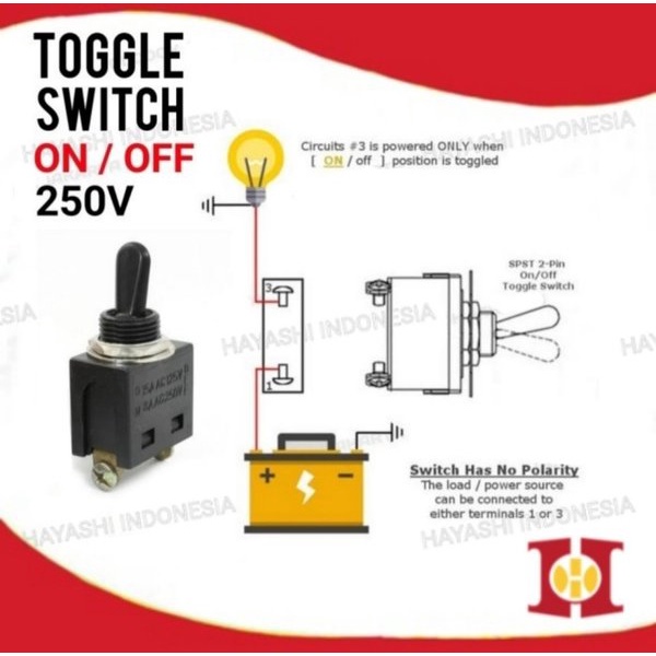 Saklar Toggle Switch ON OFF 250V 2 Pin 3001 - 5pcs