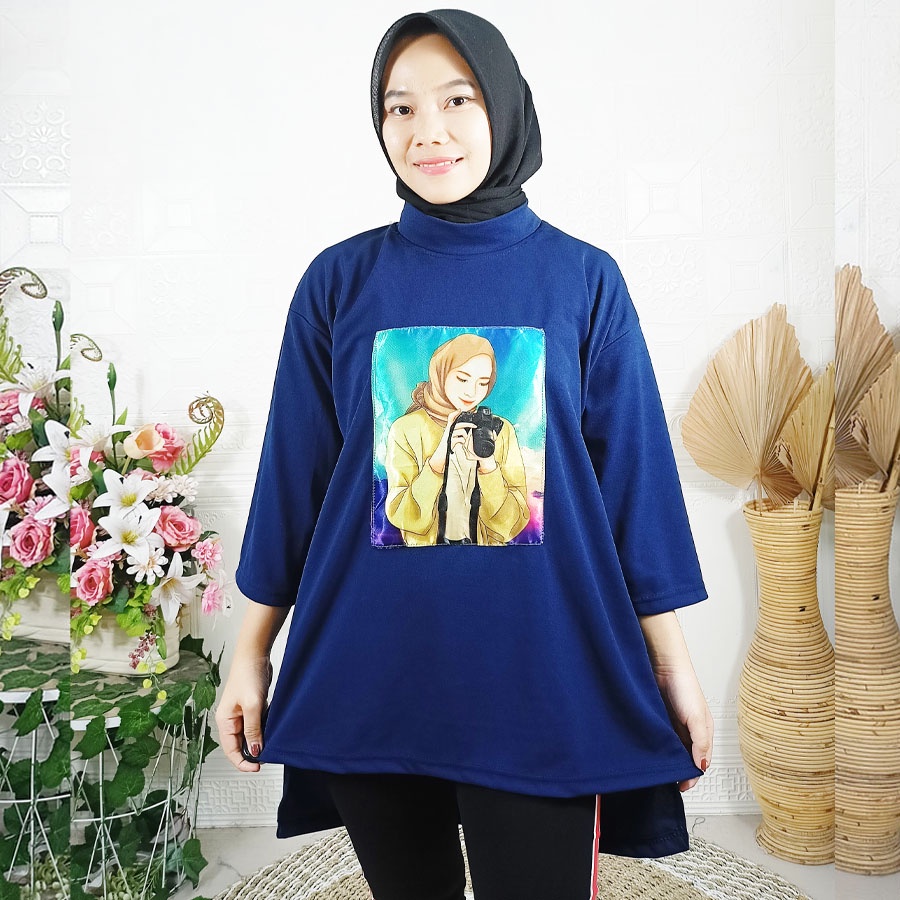 ATASAN OVERSIZE KAOS AUTHENTIC WANITA CANTIK BERHIJAB BIGSIZE BLOUSE BY CARLINA