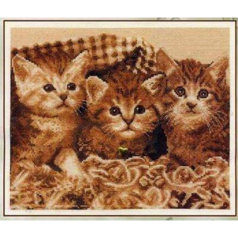DIY paket kristik tiga kucing klasik sephia full cross stitch kit 14ct