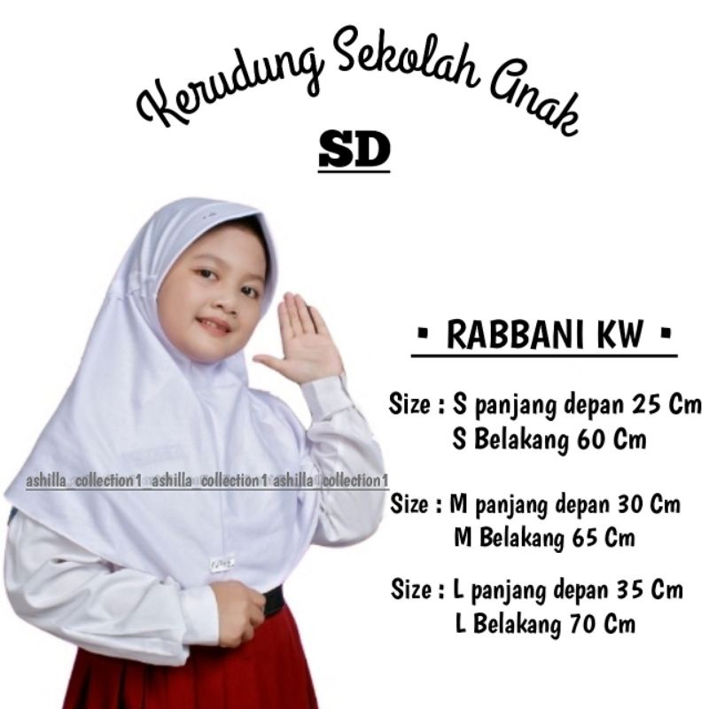 RABBANI KW Kerudung Anak Sekolah SD Khusus Putih Model Serut Tali Belakang