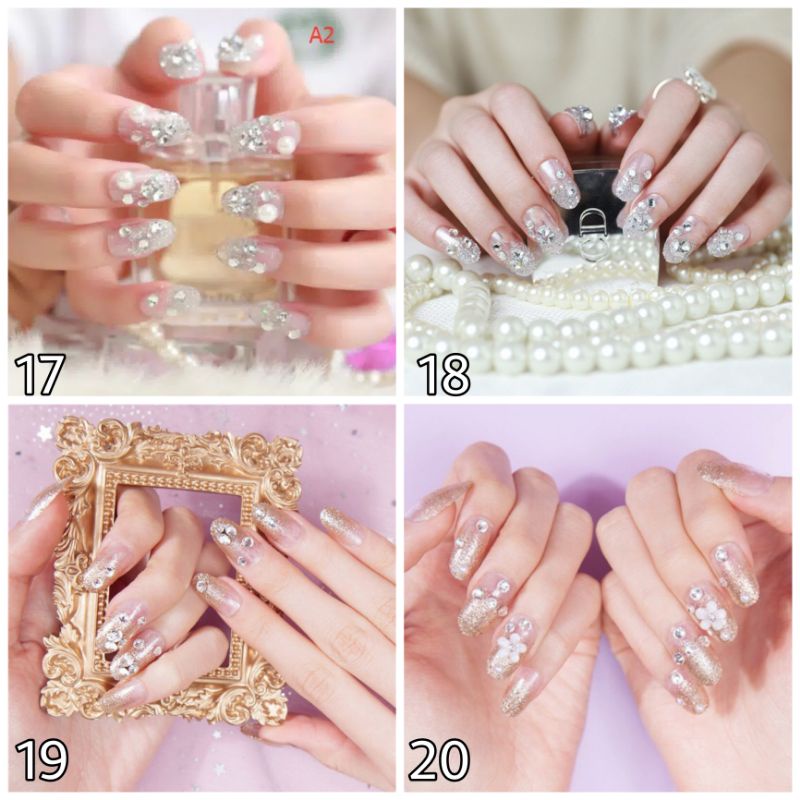 KUKU PALSU / WEDDING FAKE NAIL 3D / Blink Glitter Pink Merah Red Ungu Purple Gold Emas Silver Putih