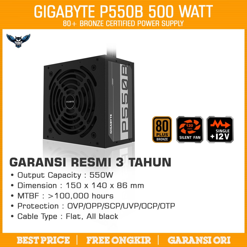 GIGABYTE P550B 550W 80+ BRONZE RESMI - PSU POWER SUPPLY PLUS 550 WATT