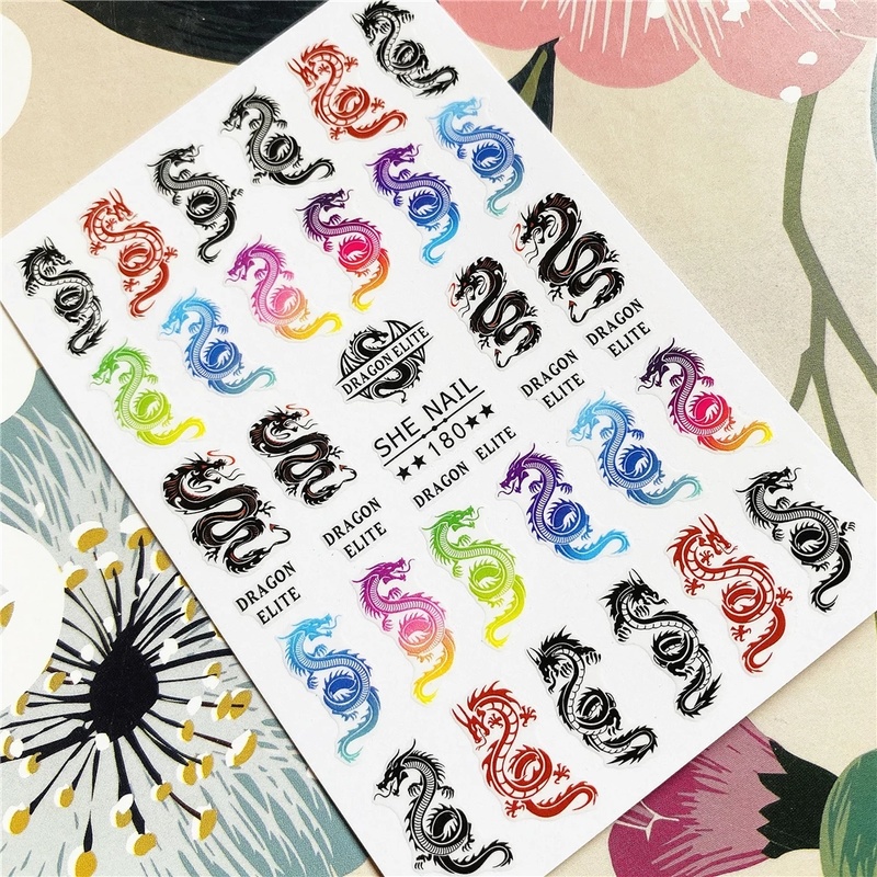 1 Lembar / Pak Stiker Kuku Foil Transfer Air Motif Print Ular / Naga Untuk Dekorasi Manicure / Nail Art