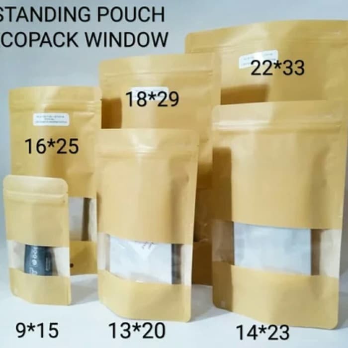 Standing Pouch Window Ecopack 22x33 Kpack / Kemasan Kopi 50gr / Paper Craft / Craft Paper