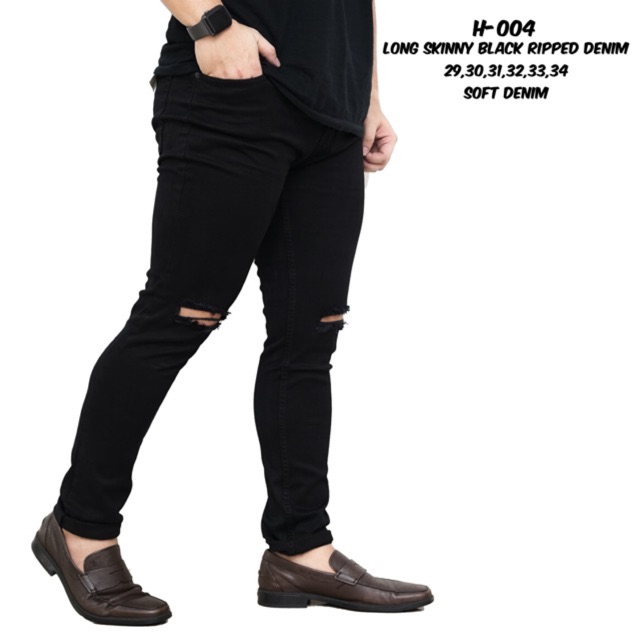 CELANA PANJANG SKINNY JEANS PRIA SLIMFIT | Celana Hitam Sobek PB Black Ripped H-004 (Sanvanina)