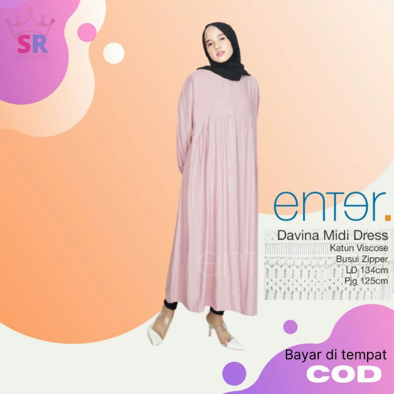 Enter Davina Midi Dress Gamis Jumbo Ld 134 Terbaru Katun Viscose Busui Polos Murah