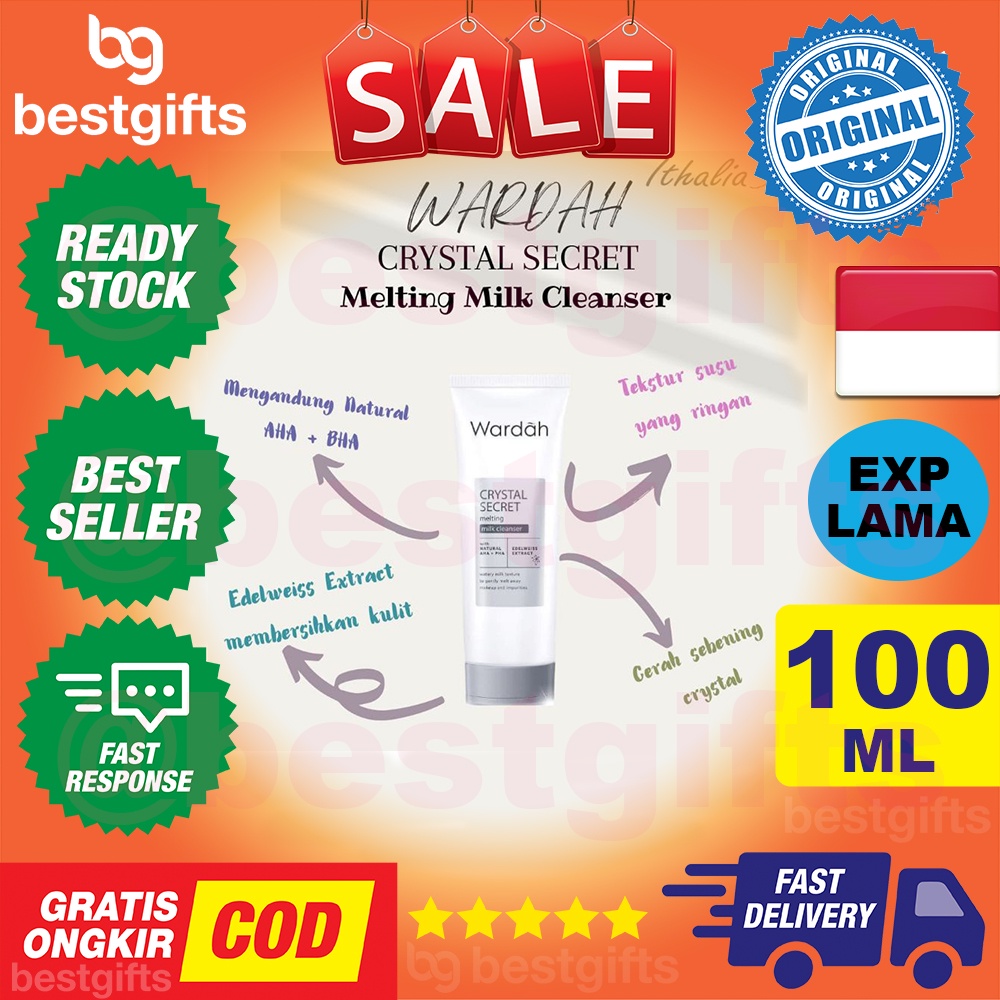 WARDAH CRYSTAL SECRET MELTING MILK CLEANSER WHITE SECRET PURE BRIGHTENING CLEANSER AHA PHA 100 ML