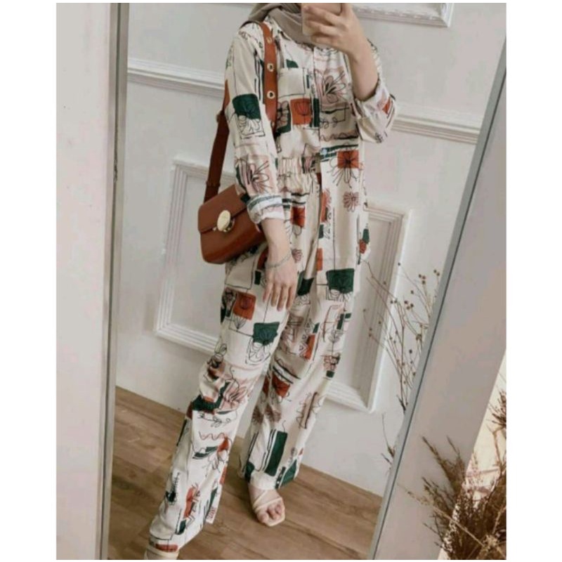 ONE SET PANJAMAS BUSUI || LD 105 -108 || STELAN WANITA || ONE SET RAYON MOTIF KEKINIAN-ABSTRAK SET