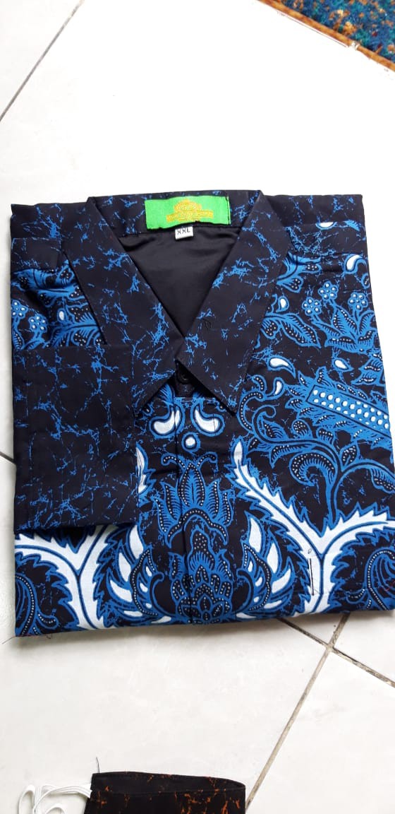 Kemeja Batik Pria Full Furing Lengan Panjang Katun Halus Sragenan Motif Banu Saka Biru