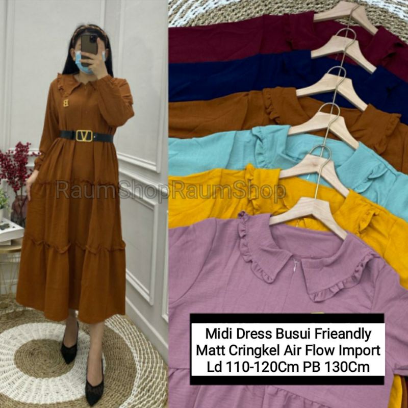 Midi Dress Wanita Gamis Wanita Cringkel Airplow Polos Import Maxi Daster Wanita Long Tunic Tunik Wan