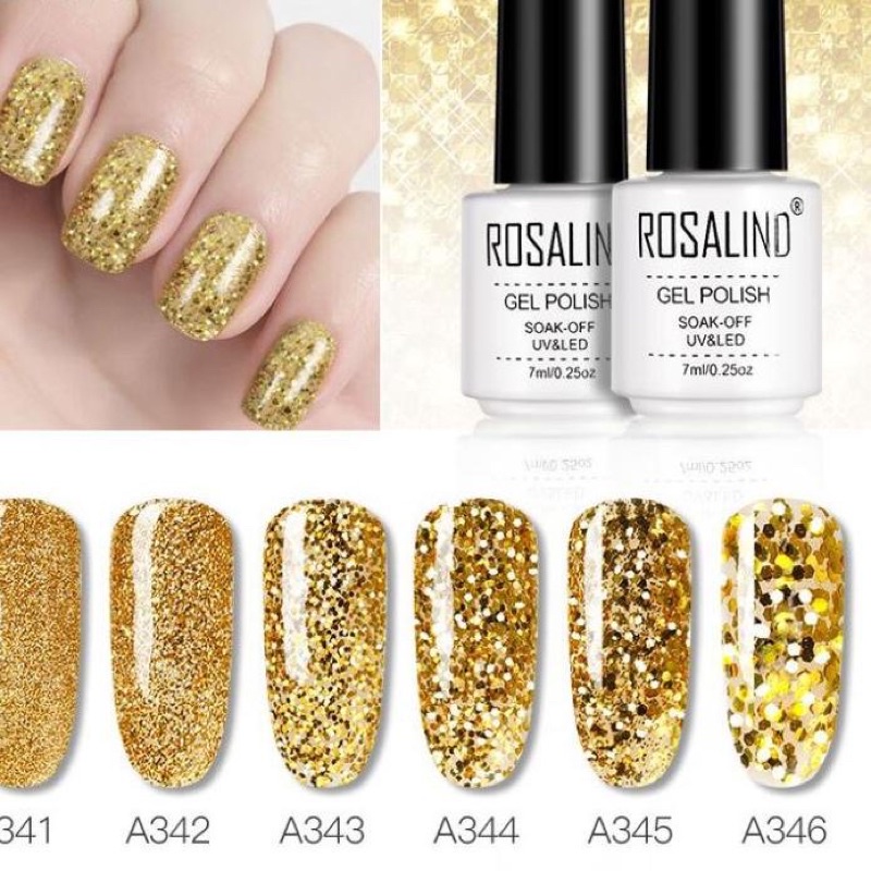 Rosalind Champagne Gold Glitter Series 7ml / Rosalind UV Gel Polish Champagne Gold Glitter / Kutek Gel / UV Gel Polish Glitter