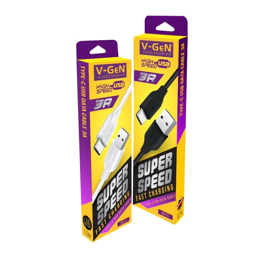 Kabel Data Type C V-GeN VG-T1 Fast Charging QC3 3A Type-C VGEN 1 Meter