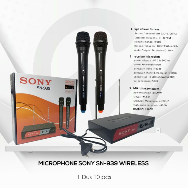 Microphone Wireless Sony 939 Mic Tanpa Kabel SN939