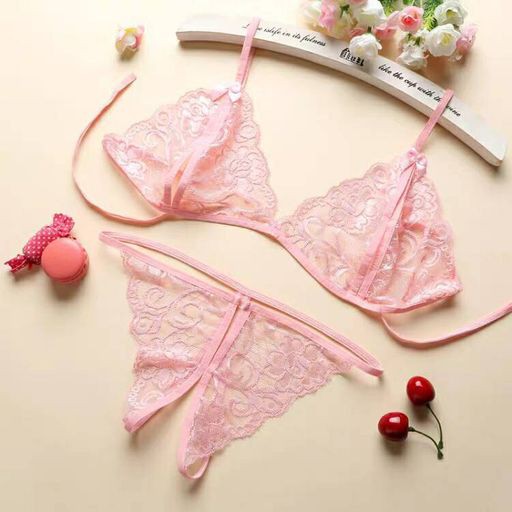 Miss H ~ 066 Lingerie Set Bra dan G-String Transparant Pita Bunga