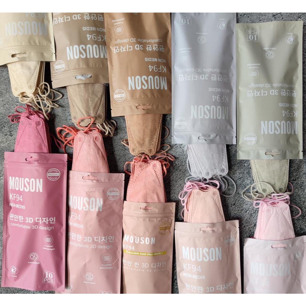 Masker KF 94 Mouson  EMBOS WARNA PASTEL PINK FUSHIA KREM LIGHT APRICOT MOCCA WHITE SNOW LIGHT PINK H