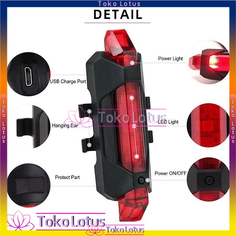 【COD】Lampu Belakang Sepeda LED USB Rechargeable Anti Air Lampu Sepeda USB +  Kabel cash