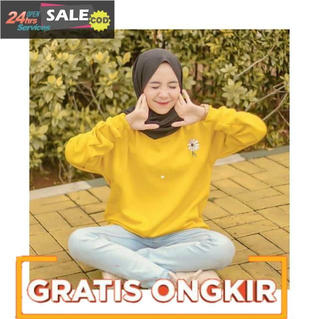 Sweater Crewneck Daisy Flower Bordir
