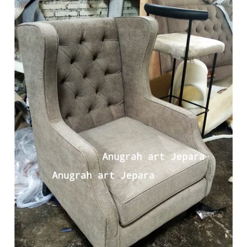 wing chair sofa minimalis single modern mewah bahan kain fabric premium design realpict anugrah art