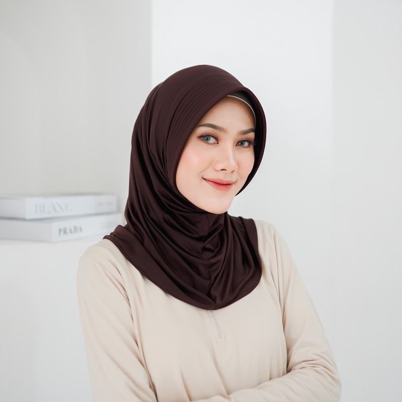 (COD) Jilbab Olahraga Wanita Muslim ll Termurahh  Jilbab Sport jersey Hamidah Menutup Dada ll Kaos Perlengkapan Olahraga Wanita JILBAB SPORT LYCRA MURAH ||  // hijab instan slem murah ll COD HIJAB SPORT MURAH/JILBAB OLAHRAGA / JILBAB VOLLY / JILBAB INSTAN-Coklat tua