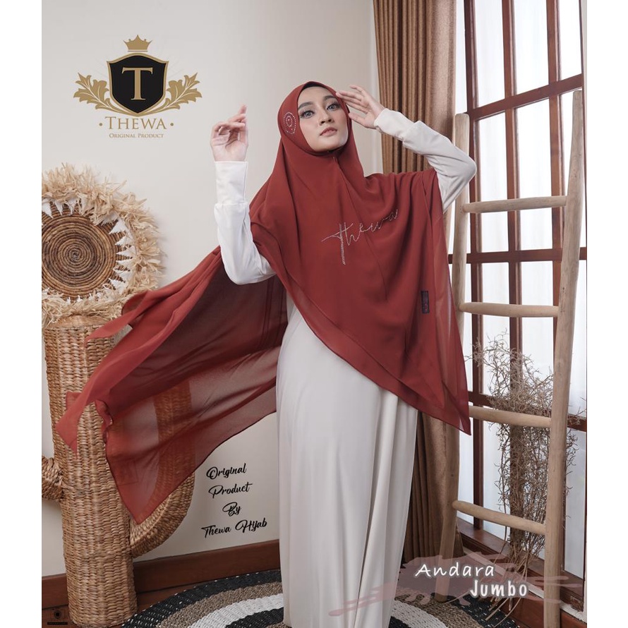 THEWA - Hijab Khimar Andara Jumbo 2 Layer Kerudung Seruty Babydoll